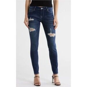 True Religion Women’s Jeans Curvy Capri Skinny Dark Wash Distressed Size 26x27